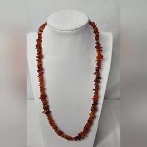 Stone Necklace Carnelian Agate Orange Nugget Beaded 25” Healing Stone